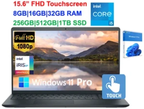 Dell Inspiron Touchscreen Laptop, 15.6″ Business & Student Laptop Computer, Windows 11 Pro Laptop 32GB RAM 1TB SSD, Intel i5-1155G7 Processor, Full HD IPS Display, Numeric Keypad, HDMI, Carbon Black
