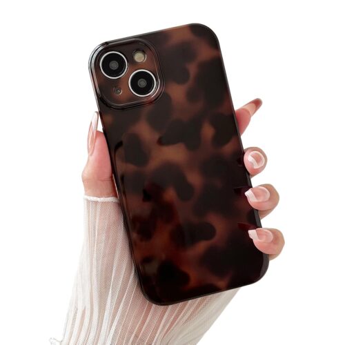 Compatible with for iPhone 13 Case, Tortoise Shell Chic Amber Brown Print Leopard