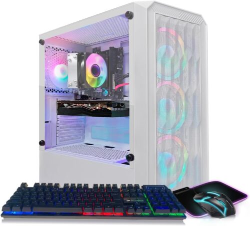 STGAubron Gaming PC Desktop, AMD Ryzen 5 2600 up to 3.9GHz, Radeon RX 580 16G, 16G DDR4, 512G SSD, 600M WiFi, BT 5.0, RGB Fan x 4, Windows 11 Home